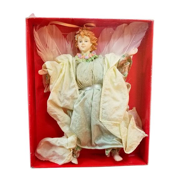 Vintage 80s Porcelain Victorian Winged Feathers Angel Doll Ornament 7.50” *FLAW* - Picture 1 of 4